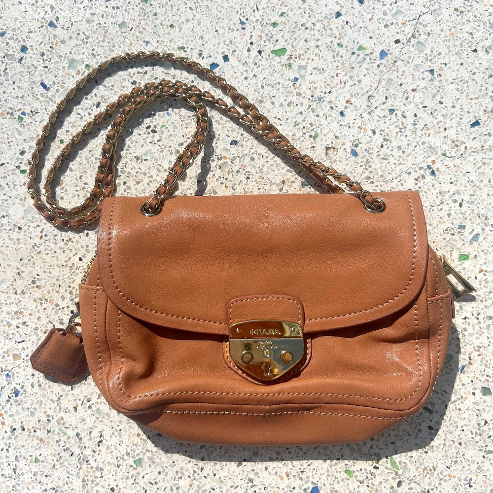 Prada Pink/Tan Leather Push Lock Chain Shoulder/Crossbody Glacé Cammeo Purse